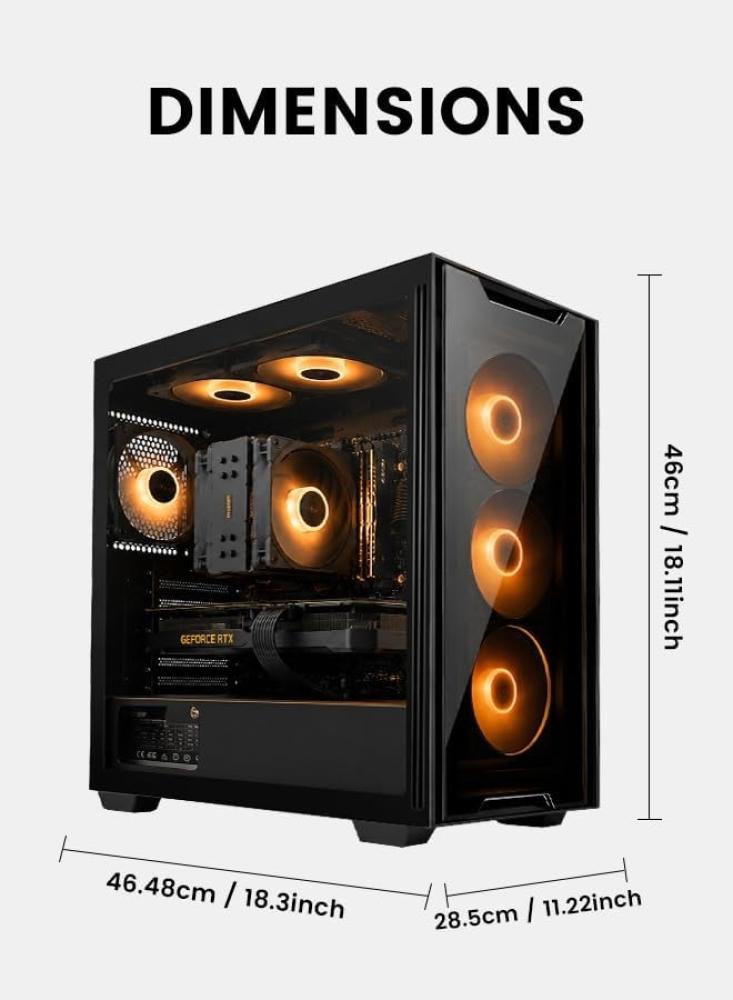 كمبيوتر ألعاب - معالج Intel Core i5-12400F / بطاقة رسومات NVIDIA RTX 4060 سعة 8 جيجابايت / ذاكرة RAM DDR4 بسرعة 3200 ميجاهرتز وسعة 16 جيجابايت / قرص SSD سعة 512 جيجابايت / هيكل أسود