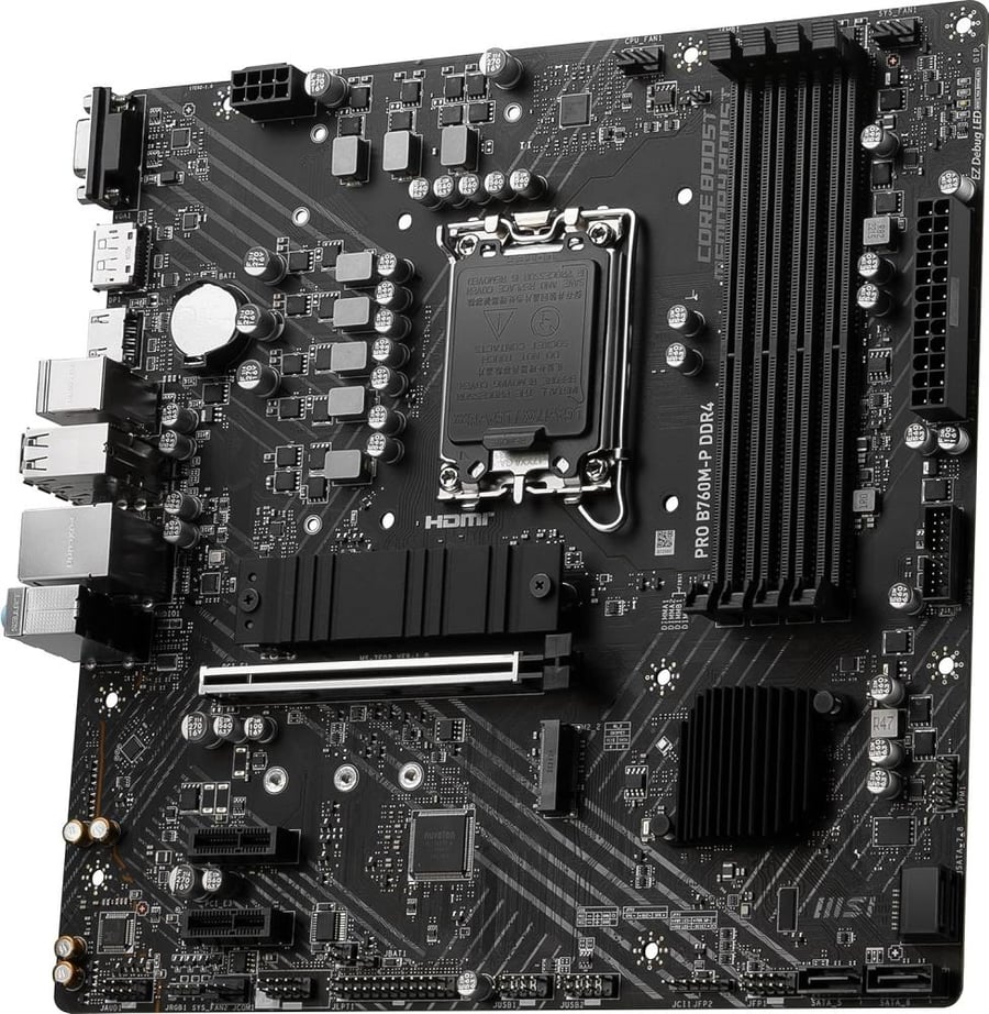لوحة ام برو B760M-P من سلسلة برو سيريز DDR4 (تدعم معالجات انتل الجيل 12/13 بذاكرة LGA 1700/DDR4/منفذ PCIe 4.0/منفذ M.2/تدعم LAN جيجابت في الثانية/منفذ USB 3.2 الجيل 2/ mATX) من ام اس اي
