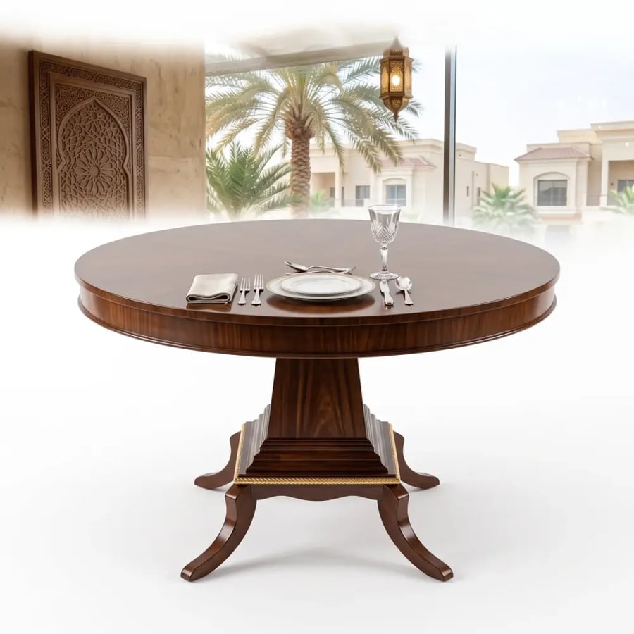 طاولة طعام دائرية بقاعدة مركزية