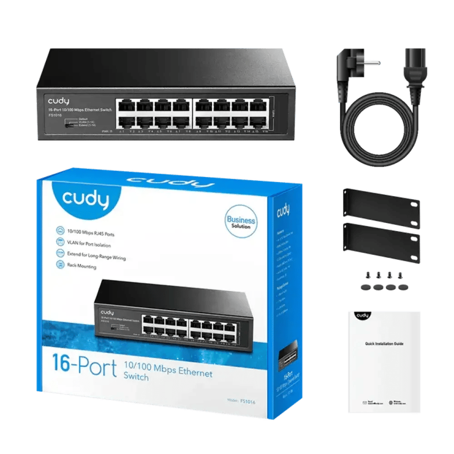 سويتش كودي FS1016 – 16 منفذ Fast Ethernet بسرعة 100 ميجابت للرف والمكاتب