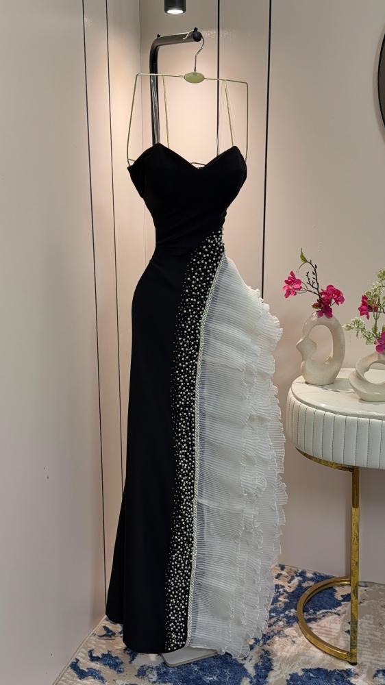 Evening dress black fabric Barbie embroidered