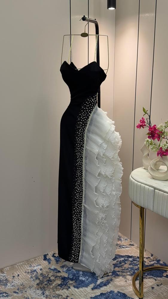 Evening dress black fabric Barbie embroidered