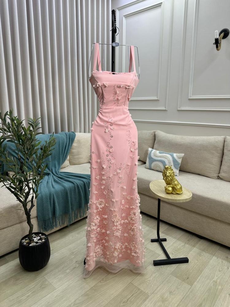 Pink evening dress, original Barbie fabric, first class, elegant embroidery, stylish look