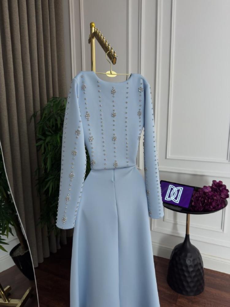 Evening dress purple midi soft fabric embroidery little zircon