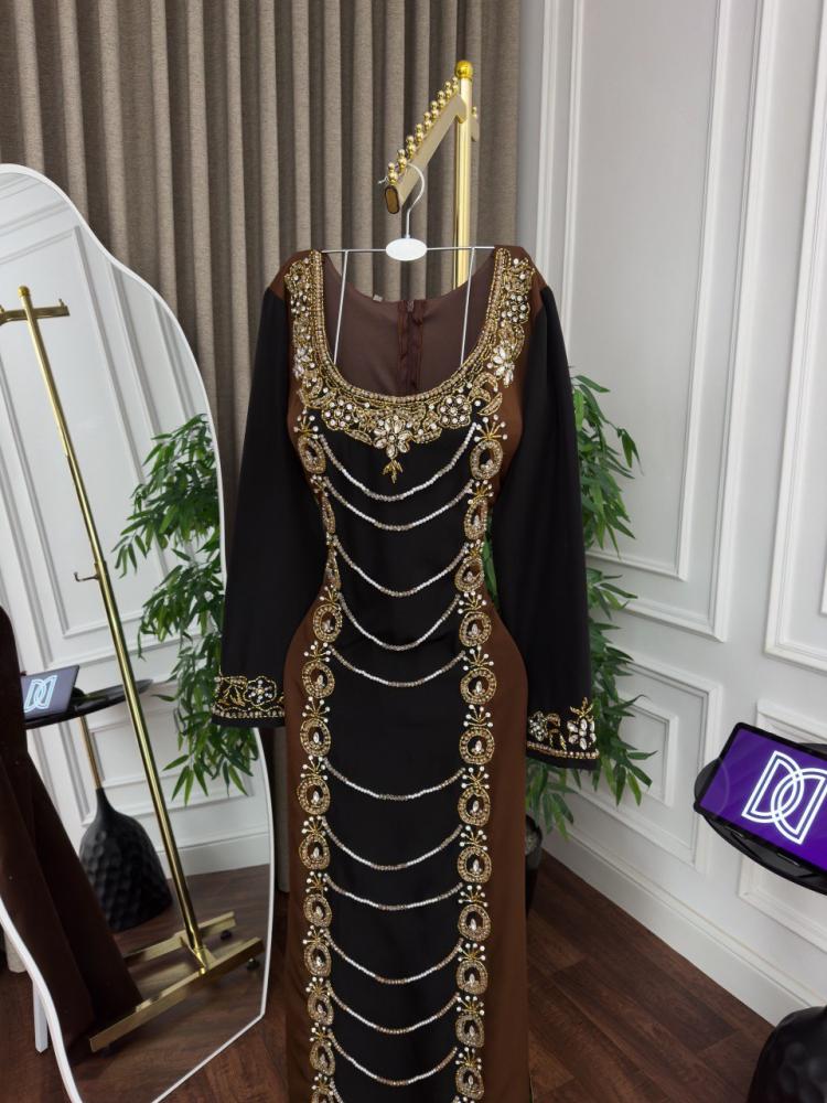Evening dress brown fabric Barbie hand embroidery original