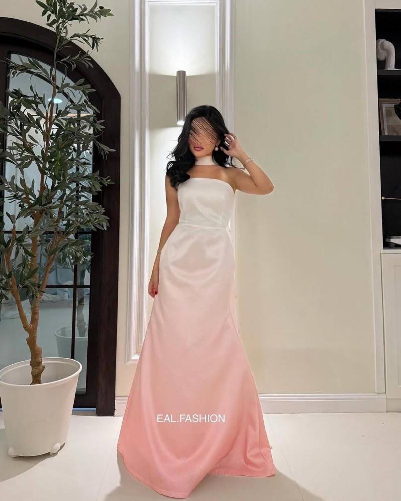Evening dress pink and white, Mikado Russian fabric, with bead embroidery
