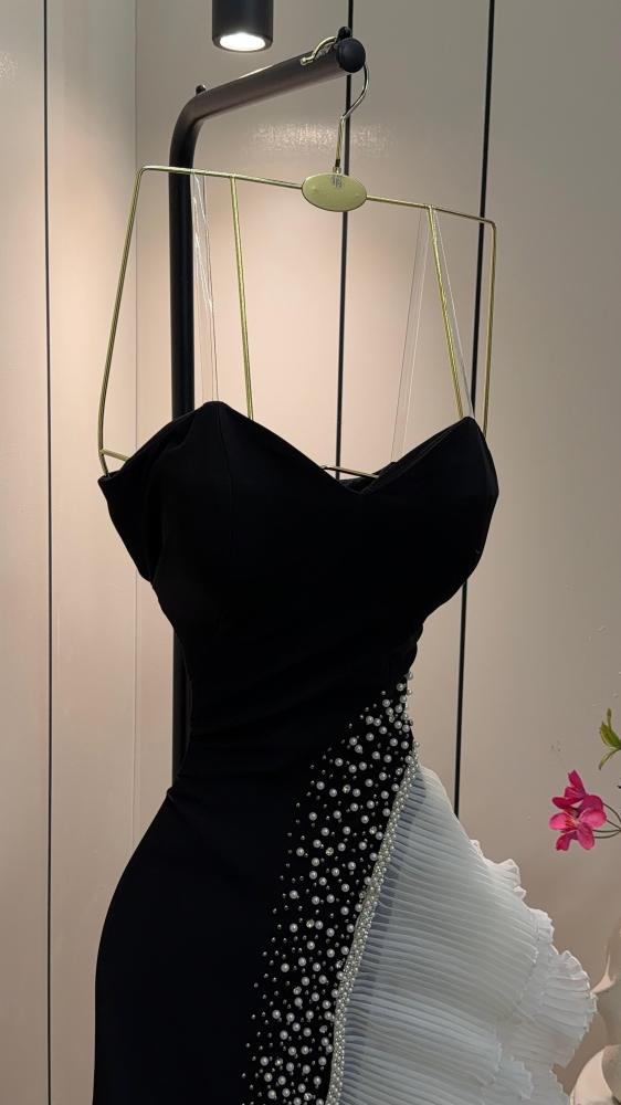 Evening dress black fabric Barbie embroidered