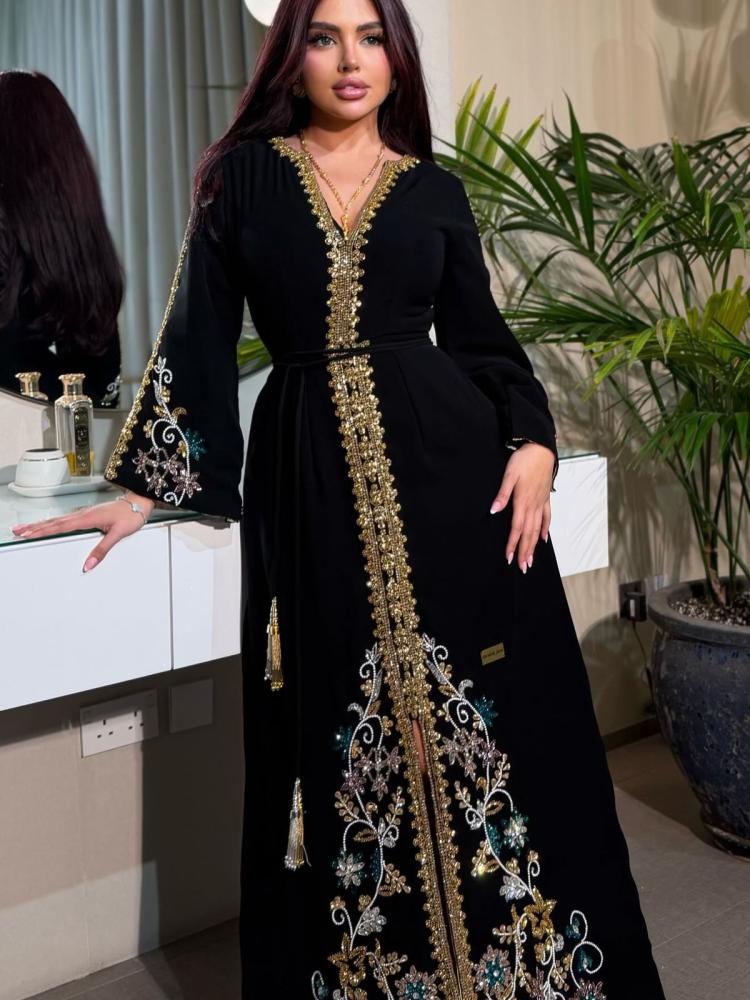 Evening dress black material Barbie + embroidery computer