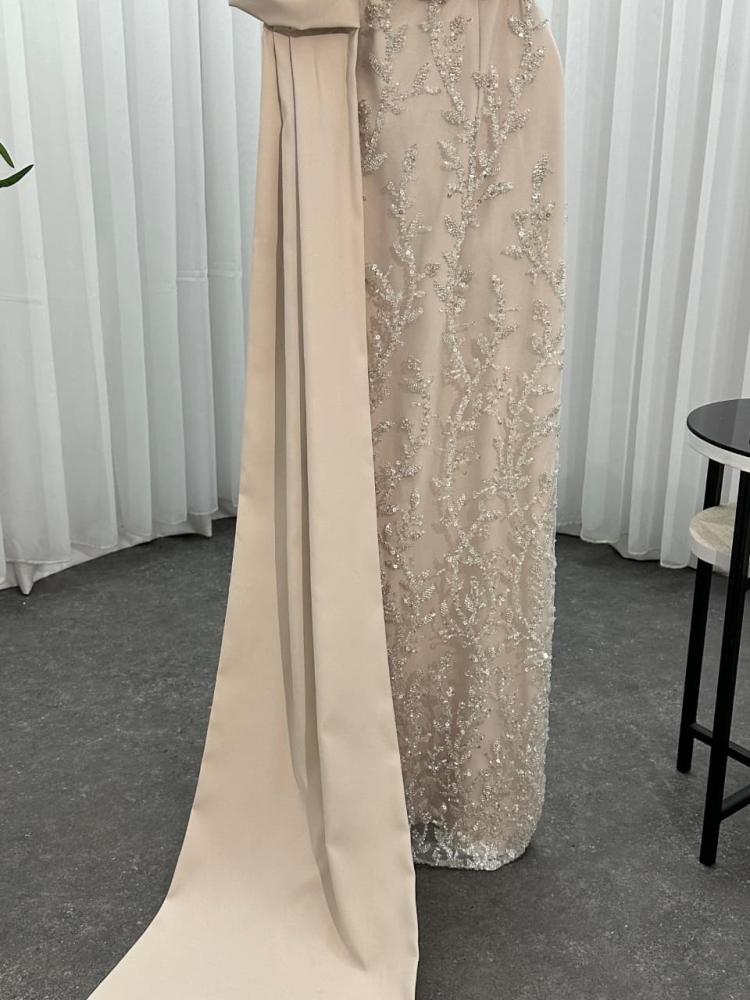 Evening dress beige material Barbie embroidered and sequined