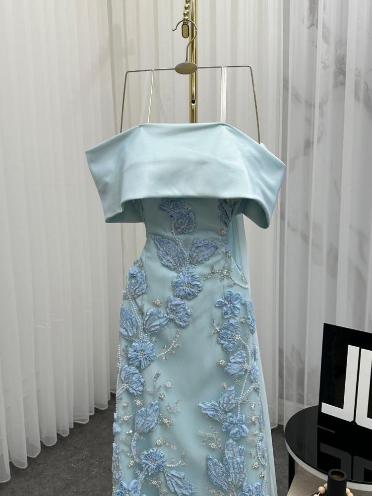 Blue evening dress Arabie Georgette + evening cost