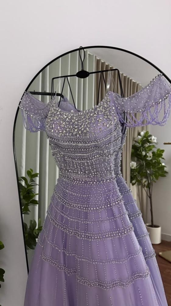 فستان سهرة أصفر الخامة خرز وباربي للمناسبات والأعراس