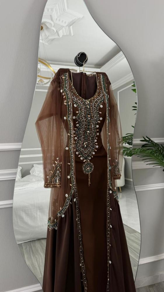 قفطان سهرة بني الخامة باربي+ تفته +تل+ وتطريز شغل يد للاستقبالات والعزائم