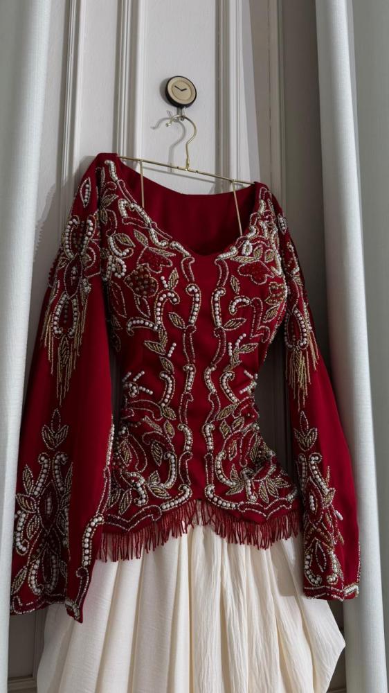 Afrehol party red material Barbie embroidered hand-stitched top C Y pants