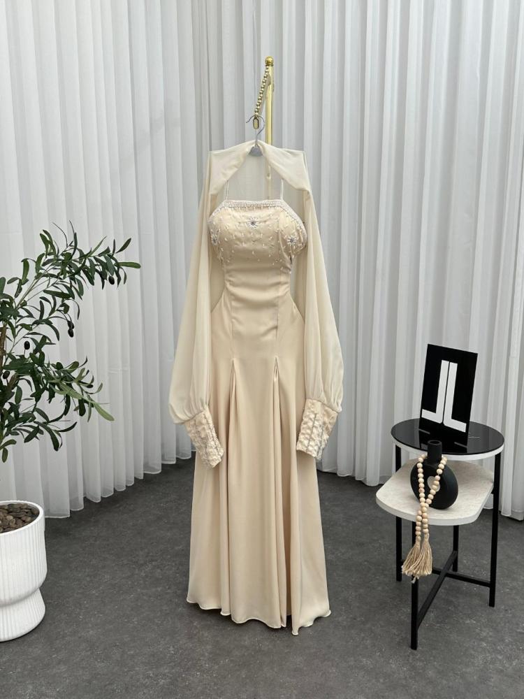 White evening dress Barbie embroidery + Georgette jacket