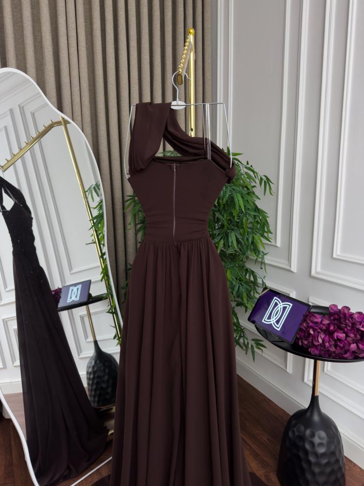 Evening dress brown chiffon double circle
