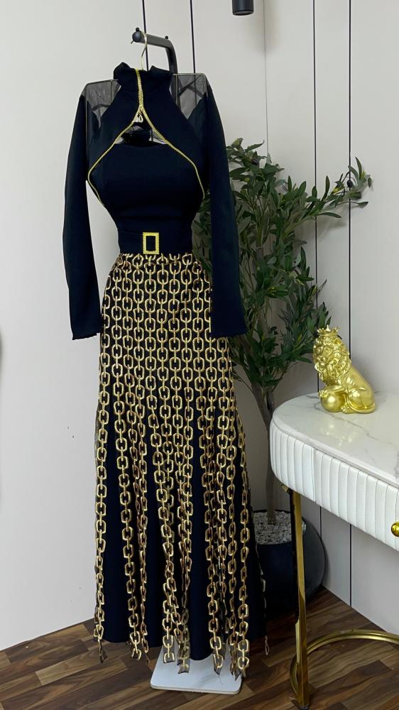 فستان سهرة أسود الخامة باربي اصلي درجه اولى بتطريز كمبيوتر راقي بإطلالة ناعمة للمناسبات