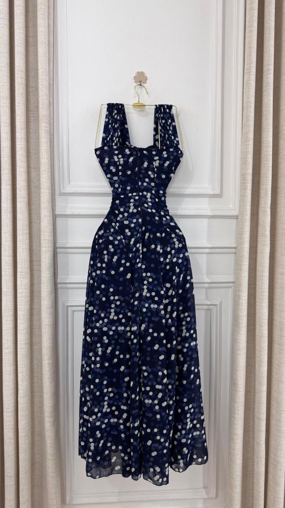 Evening dress black fabric Georgette dotted and lining