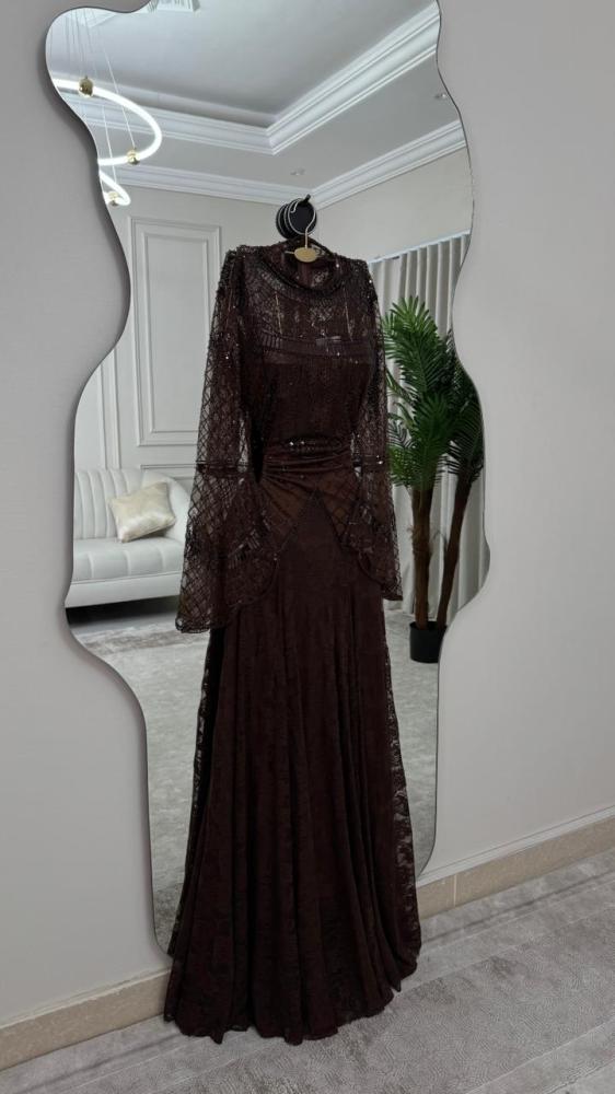 Evening dress black beaded embroidery hand-made and lace two colors