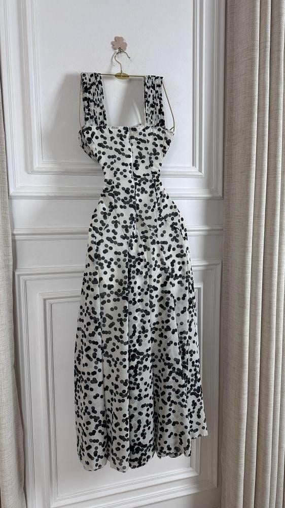Evening dress black fabric Georgette dotted and lining
