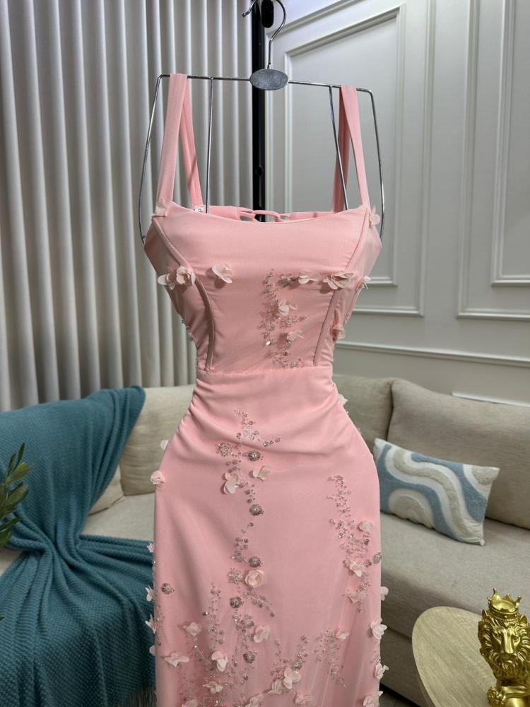 Pink evening dress, original Barbie fabric, first class, elegant embroidery, stylish look
