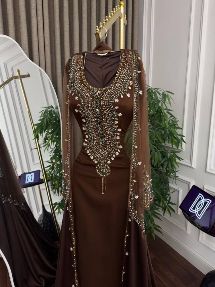 قفطان سهرة بني الخامة باربي+ تفته +تل+ وتطريز شغل يد للاستقبالات والعزائم