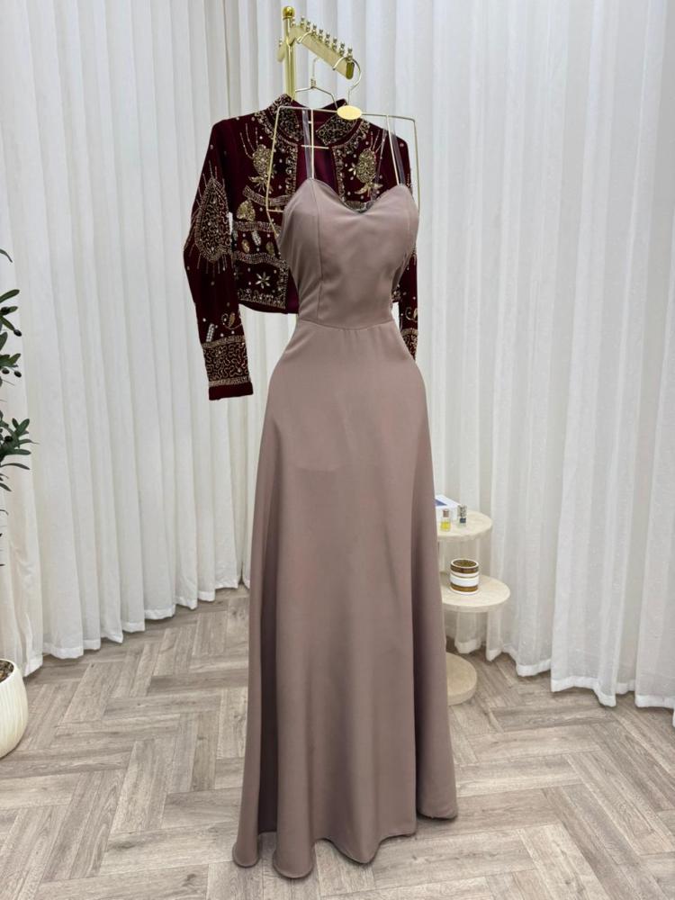Evening dress red the fabric velvet jacket embroidery hand