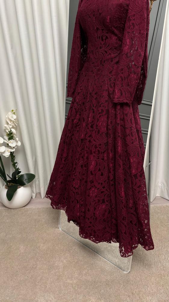Evening dress, coral, fabric, French lace