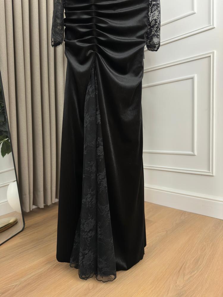 Evening dress black - Korean velvet fabric with black lace