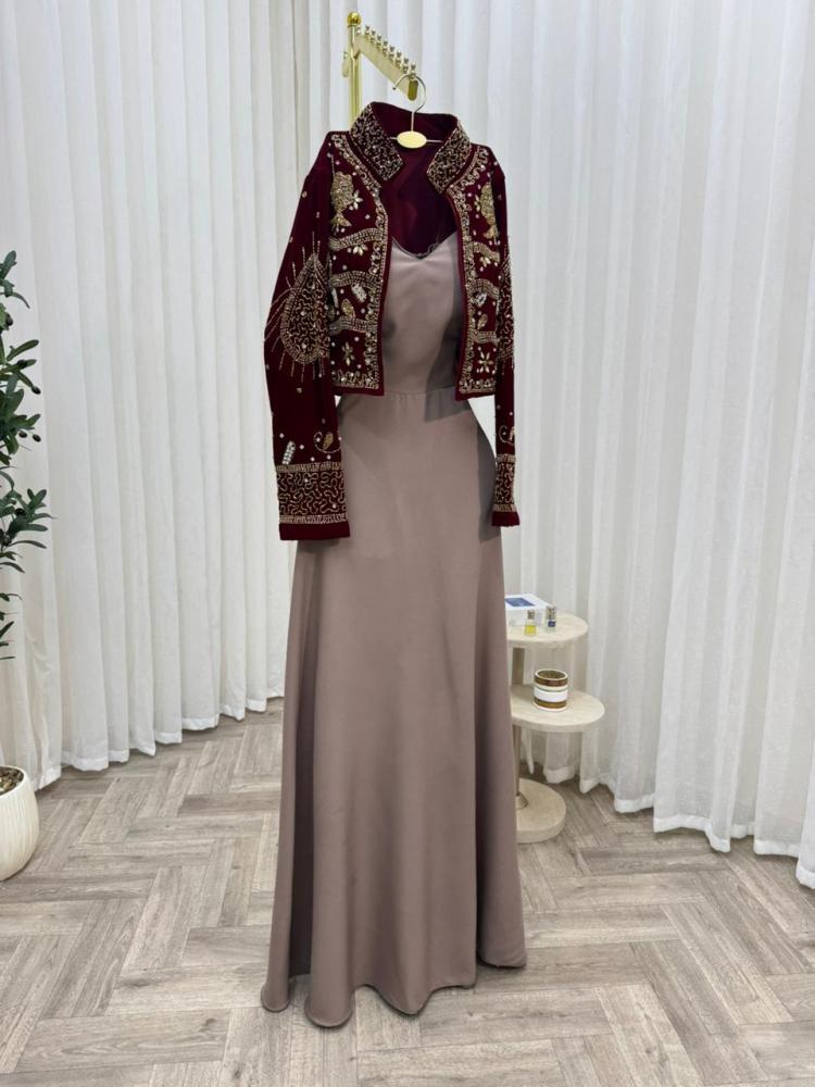 Evening dress red the fabric velvet jacket embroidery hand