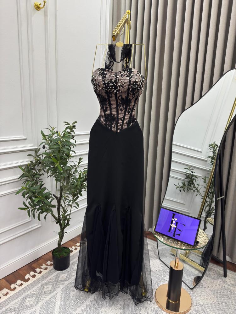 Evening dress black material Barbie