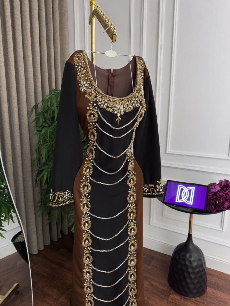 Evening dress brown fabric Barbie hand embroidery original