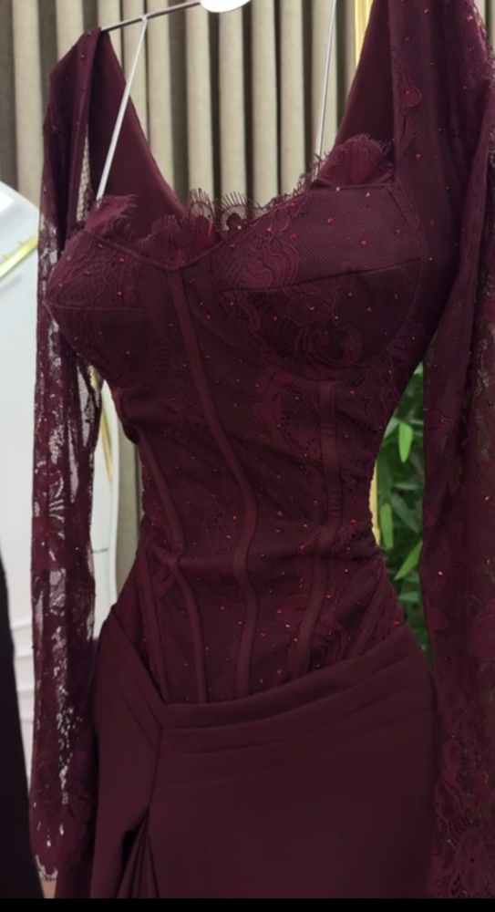 Evening dress brown with Barbie fabric and lace and full