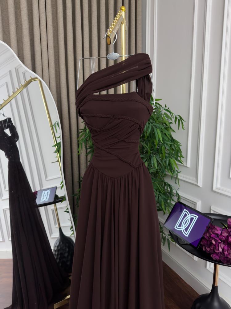 Evening dress brown chiffon double circle