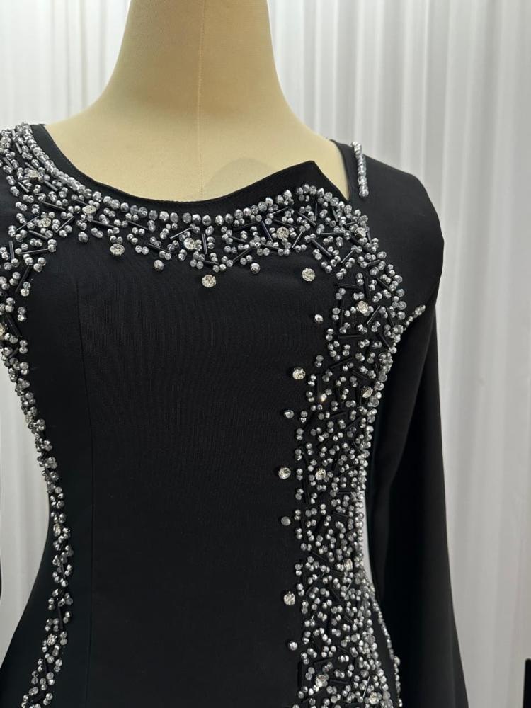 Evening dress black fabric Barbie hand embroidery