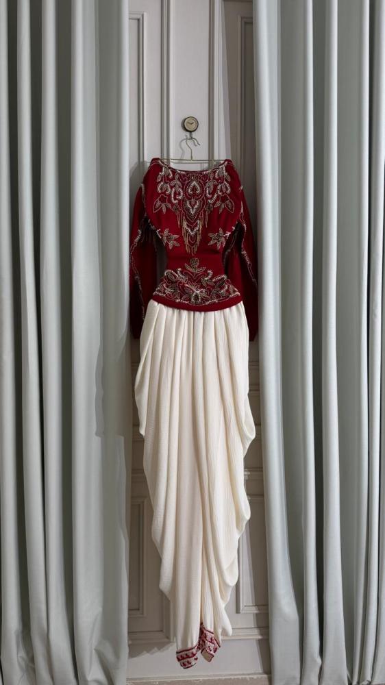 Afrehol party red material Barbie embroidered hand-stitched top C Y pants