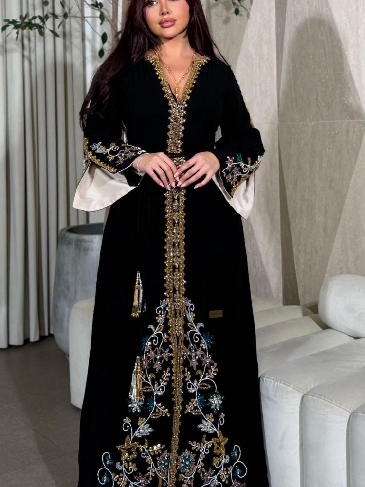 Evening dress black material Barbie + embroidery computer
