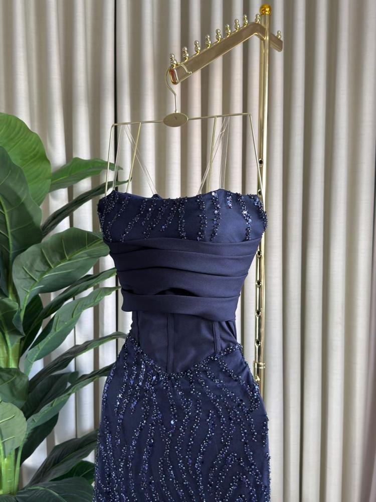 Evening dress navy blue material: Barbie .. Elegant evening look