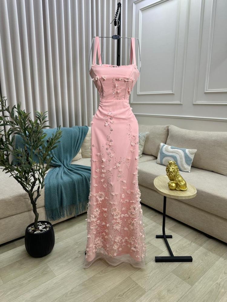 Pink evening dress, original Barbie fabric, first class, elegant embroidery, stylish look