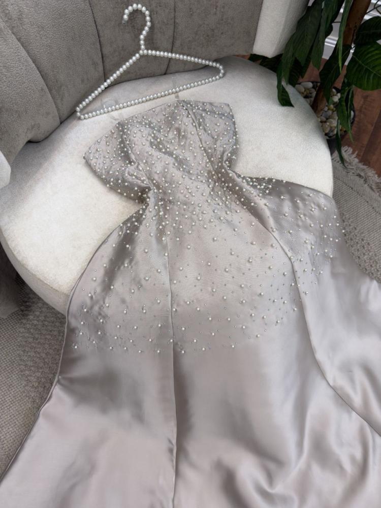 Evening dress gray fabric Mikado