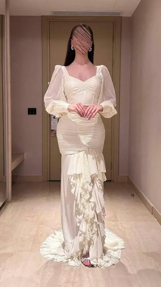 فستان سهرة أسود الخامة جورجيت + دانتيل بإطلالة ناعمة للمناسبات