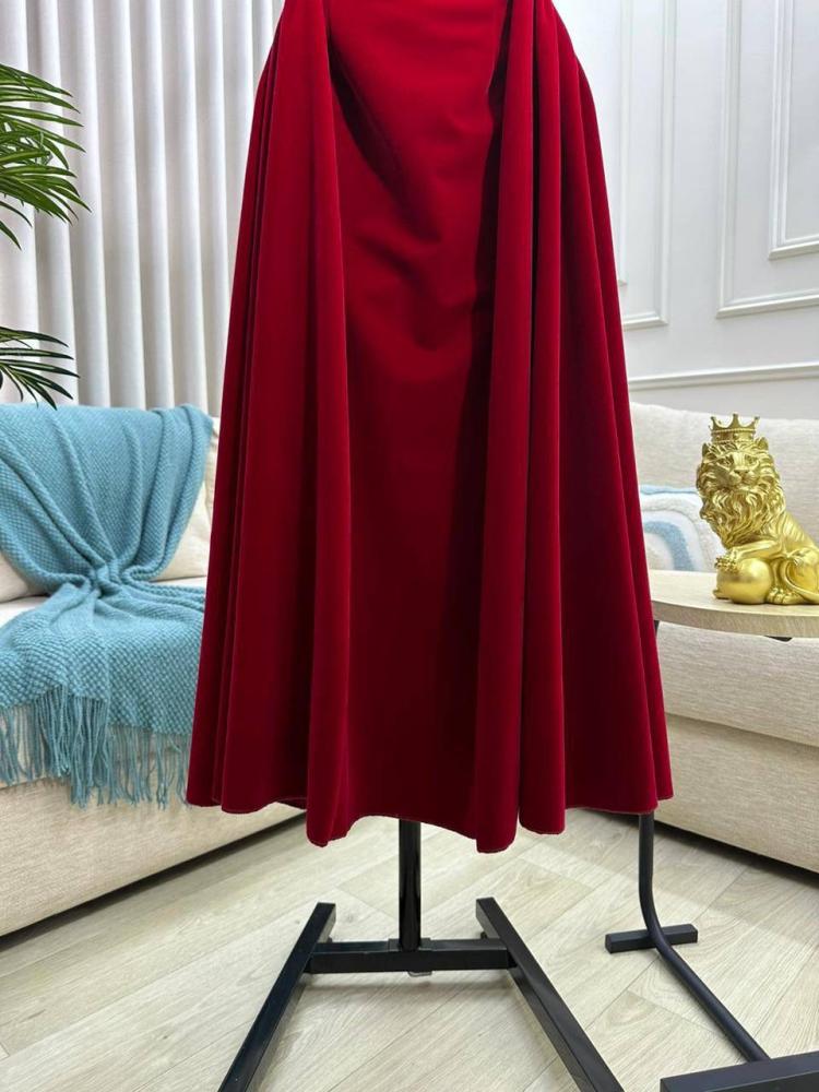 Evening dress red short fabric embroidery with floral shapes elegant