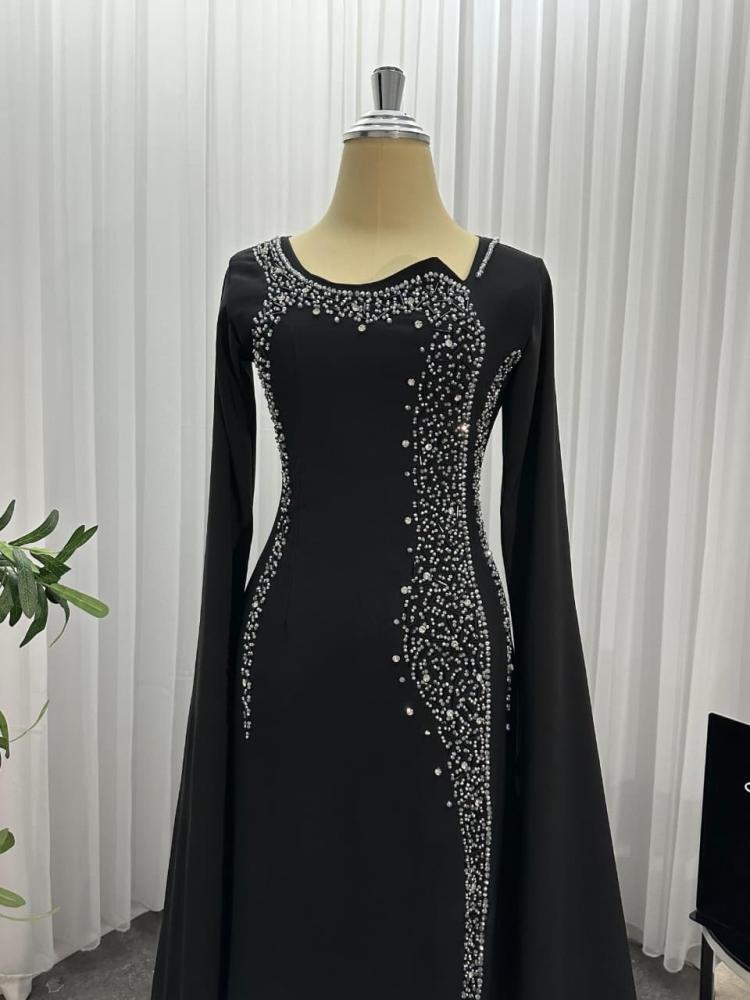Evening dress black fabric Barbie hand embroidery