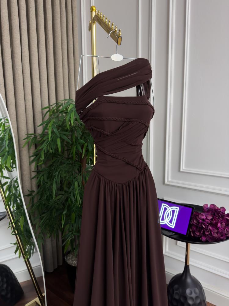 Evening dress brown chiffon double circle