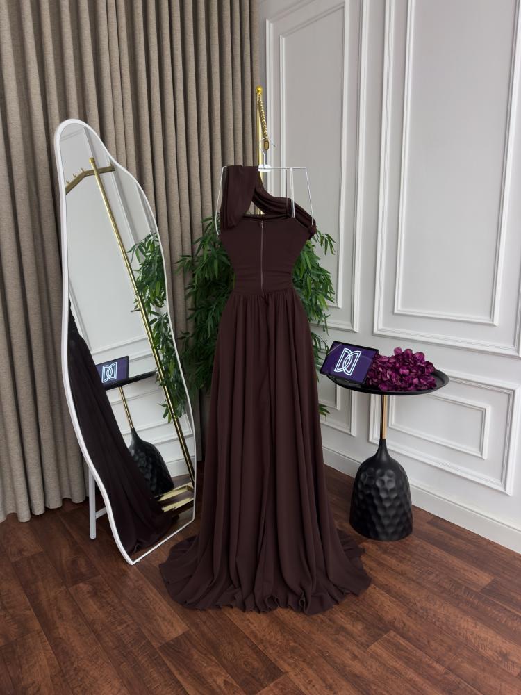 Evening dress brown chiffon double circle