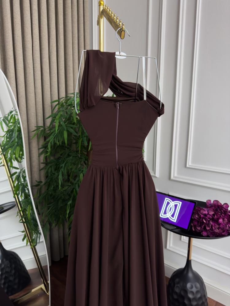 Evening dress brown chiffon double circle