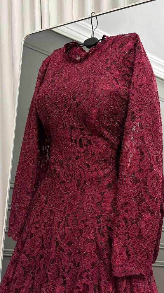 Evening dress, coral, fabric, French lace
