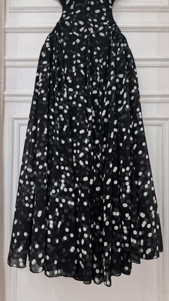 Evening dress black fabric Georgette dotted and lining