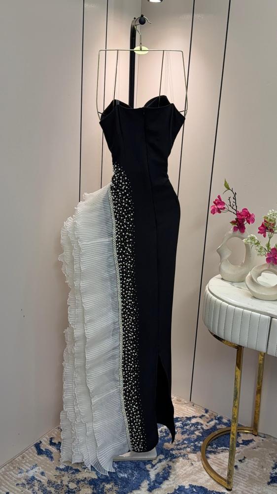 Evening dress black fabric Barbie embroidered