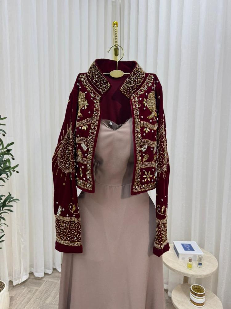 Evening dress red the fabric velvet jacket embroidery hand