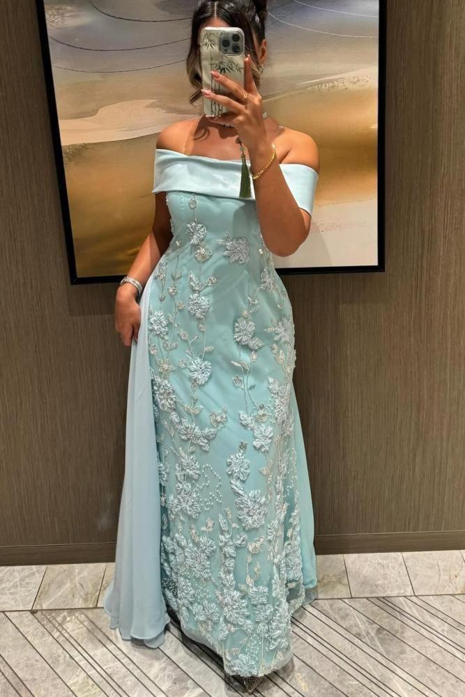Blue evening dress Arabie Georgette + evening cost